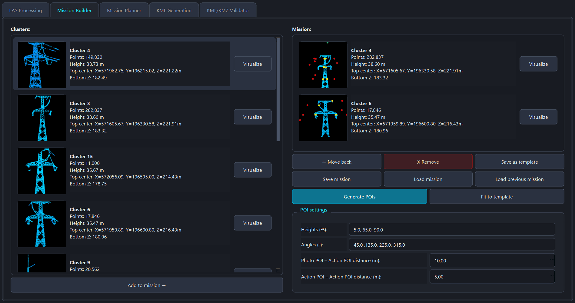 Mission planning workflow screenshot