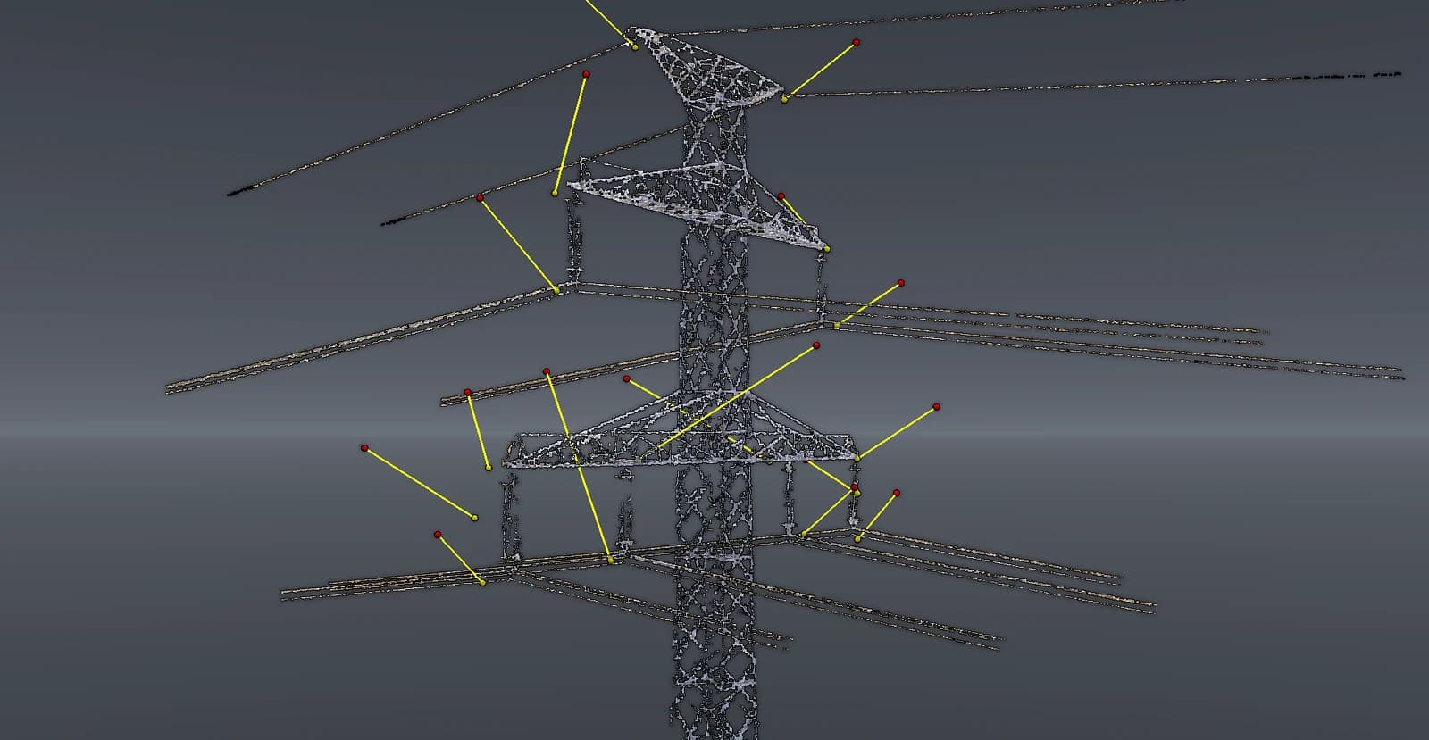 Lattice tower in the tower editor with red drone positions linked to yellow photo targets